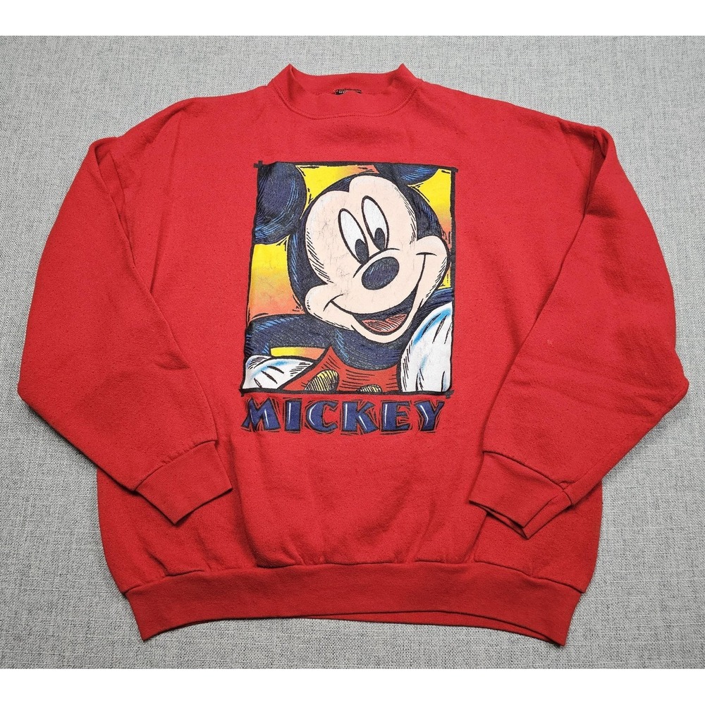 VINTAGE Mickey Mouse Sweatshirt Mens XL Red Mickey Unlimeted Graphic USA 90s
